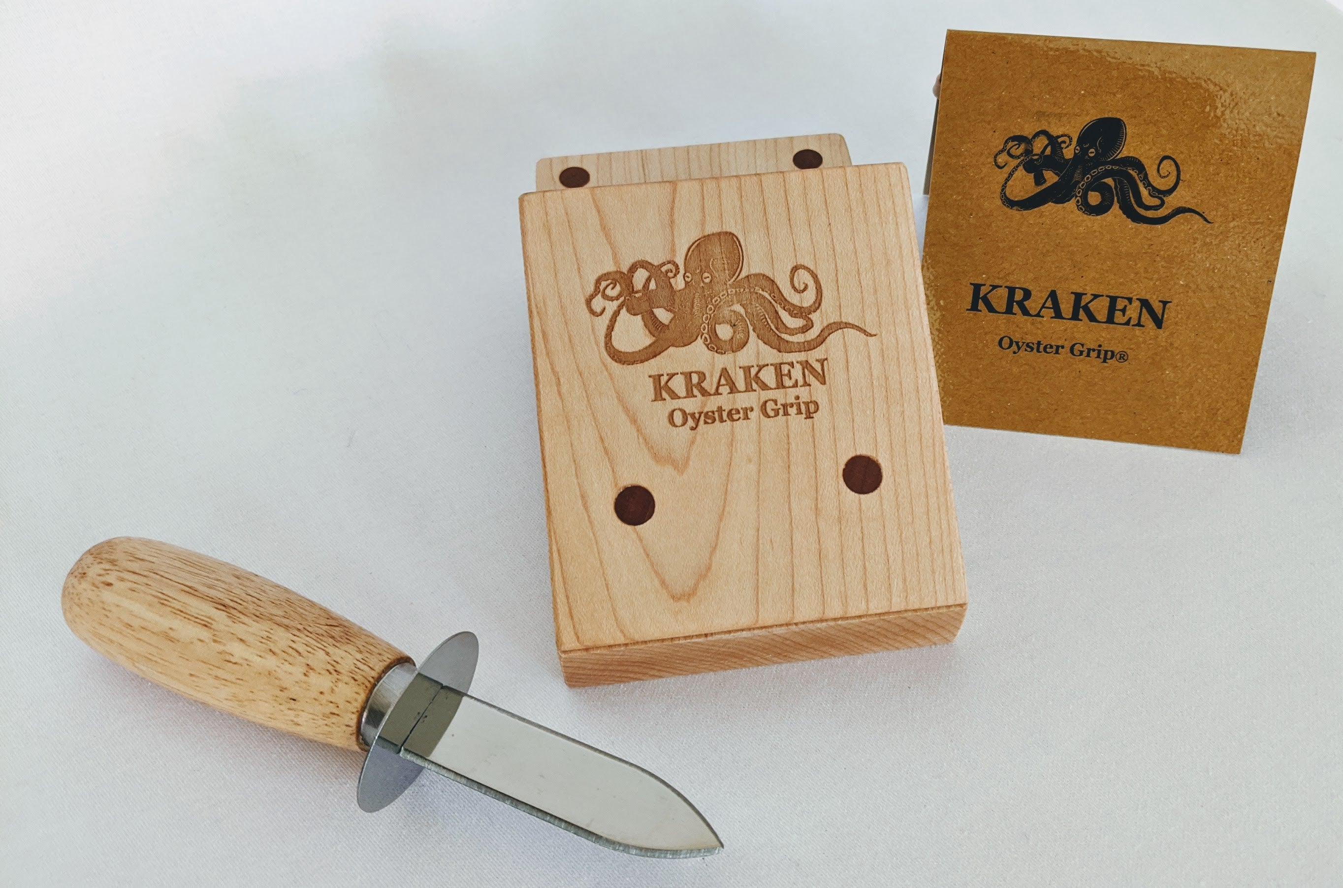 KRAKEN Oyster Grip Shuck Tool Clamp Wedge Wood Maple Maine Shucker Shucking  Oysters Bar Happy Hour Nautical Gift Oyster Lovers Gift 