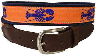 Leather Tab Belt - Melon with Blue Lobsters - The Summer Shop