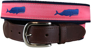Leather Tab Belt - Blue Whale on Coral - The Summer Shop