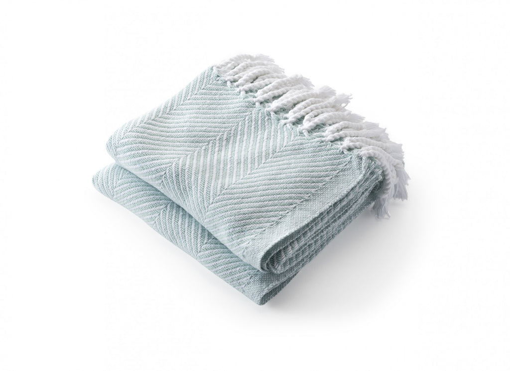 Monhegan White Cotton Herringbone Throw - The Summer Shop